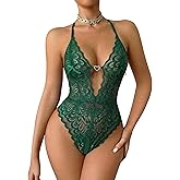 Avidlove Lace Lingerie for Women Sexy Deep V Teddy Racerback Backless Bodysuit Cut Out Mini Babydoll XS-XXL