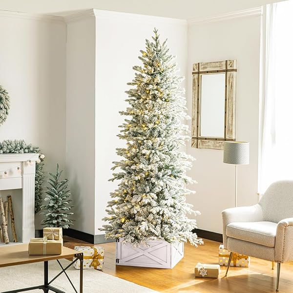 GLITZHOME CHRISTMAS TREE COLLAR, CHRISTMAS TREE BASE COVER, 22″ L WASHED WHITE WOODEN TREE COLLARS FOR ARTIFICIAL TREES DECORATIVE TREE STAND COVER CHRISTMAS TREE SKIRT COLLAR