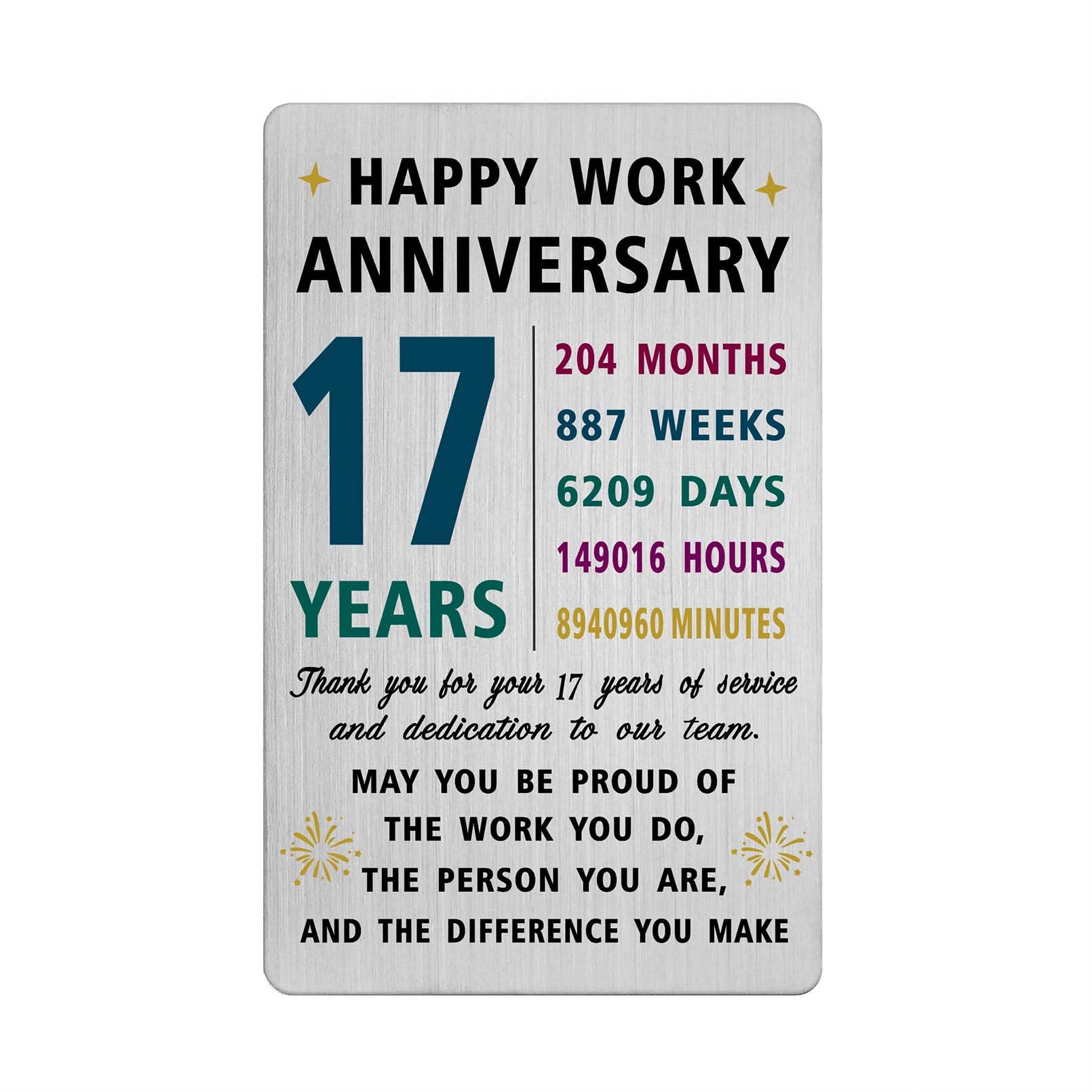 Richesele 17 Years Work Anniversary Card - Thank You 17 Year Work Service Gifts - Happy 17th Work Anniversary Decorations