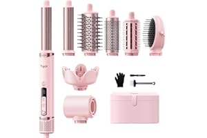 Tqcir 8-in-1 Professional Hot Air Styler&Hair Dryer Brush, Powerful Multi-Styler with Auto-Wrap Curler with Storage Case, Fast Drying Curling Straightening Volumizing Without Heat Damage(Pink)