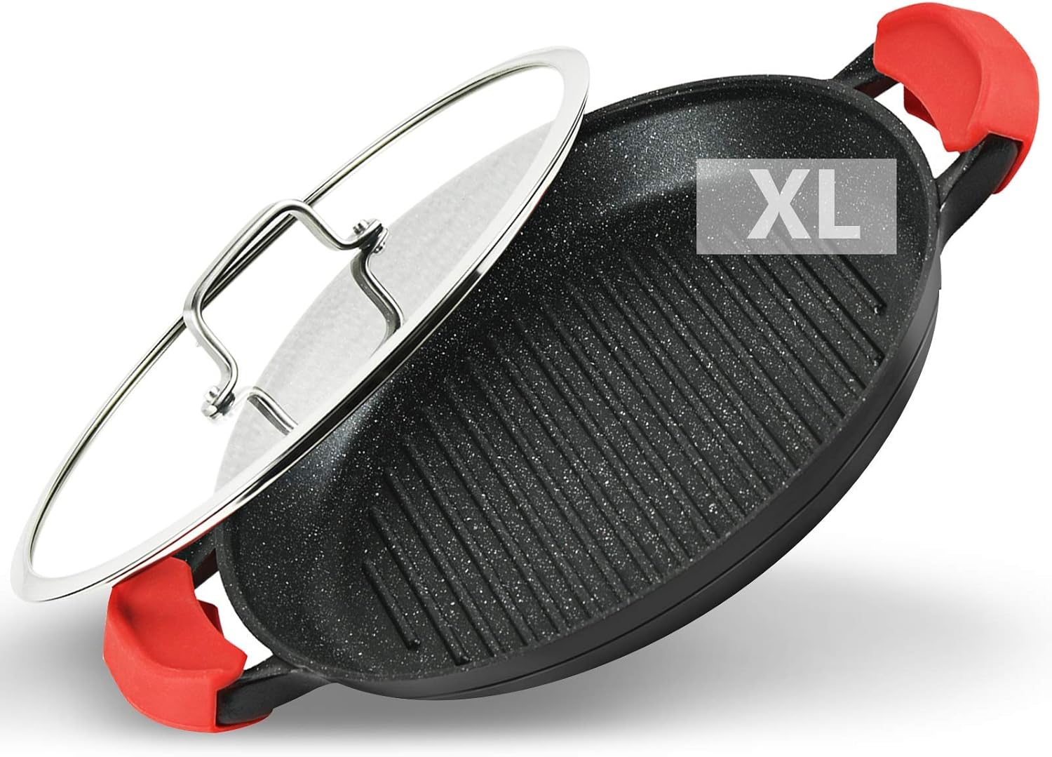 Vinchef Grill Pan Non-Stick| 13.0", Hard Anodized Aluminum Griddle Pan with Lid and Anti-Scalding Tools, GRANITEC Nonstick Coating The Whatever Pan, Dishwasher & Oven Safe Cookware, Black: Kitchen & Dining