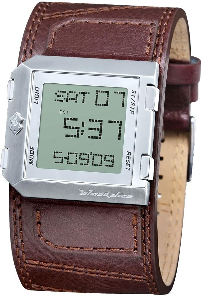 Black Dice BD00402 Gents Digital Brown Leather Strap Watch Amazon.co