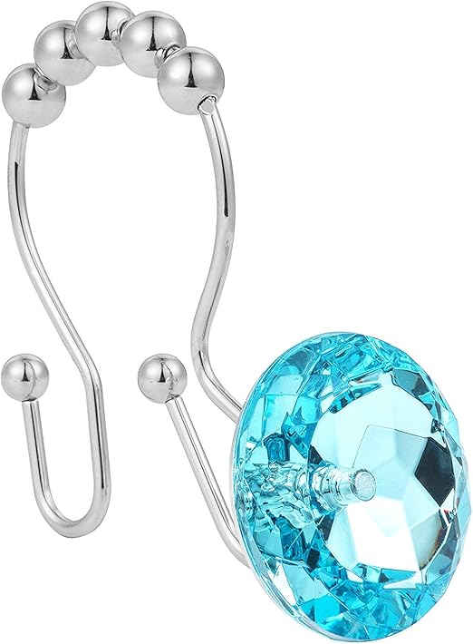 Amazon Com Riyidecor Bling Shower Curtain Aqua Metal Hooks Teal