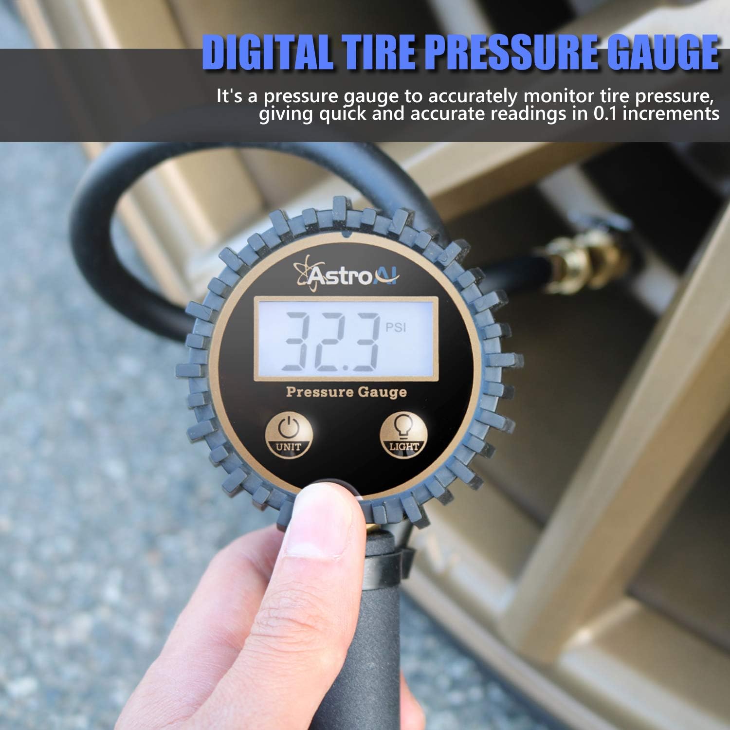 AstroAI ATG250 Digital Tire Inflator with Pressure Gauge, 250 PSI Air Chuck and Compressor Accessories Heavy Duty with Rubber Hose and Quick Connect Coupler for 0.1 Display Resolution: Automotive