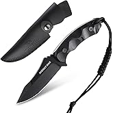 Mossy Oak 9" Fixed Blade Hunting Knife with Sheath, 14C28N Full Tang, G10 Handle Outdoor Knife for Survival, Camping, Hiking(Black)