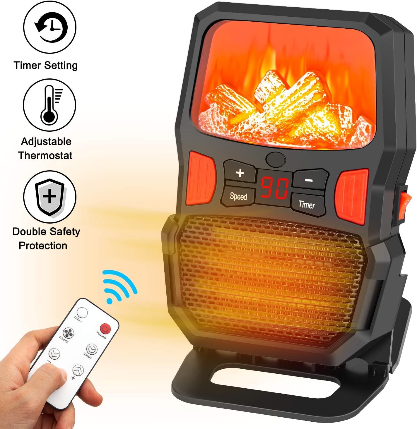 Space Heater, Taiker 1000W Portable Personal Heater with Remote Control Adjustable Thermostat Over-Heat & Tip-Over Protection for Home and Office