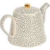 Creative Co-Op 32-Ounce Stoneware Teapot with Black Speckles and Gold Electroplated Accents, Black and White
