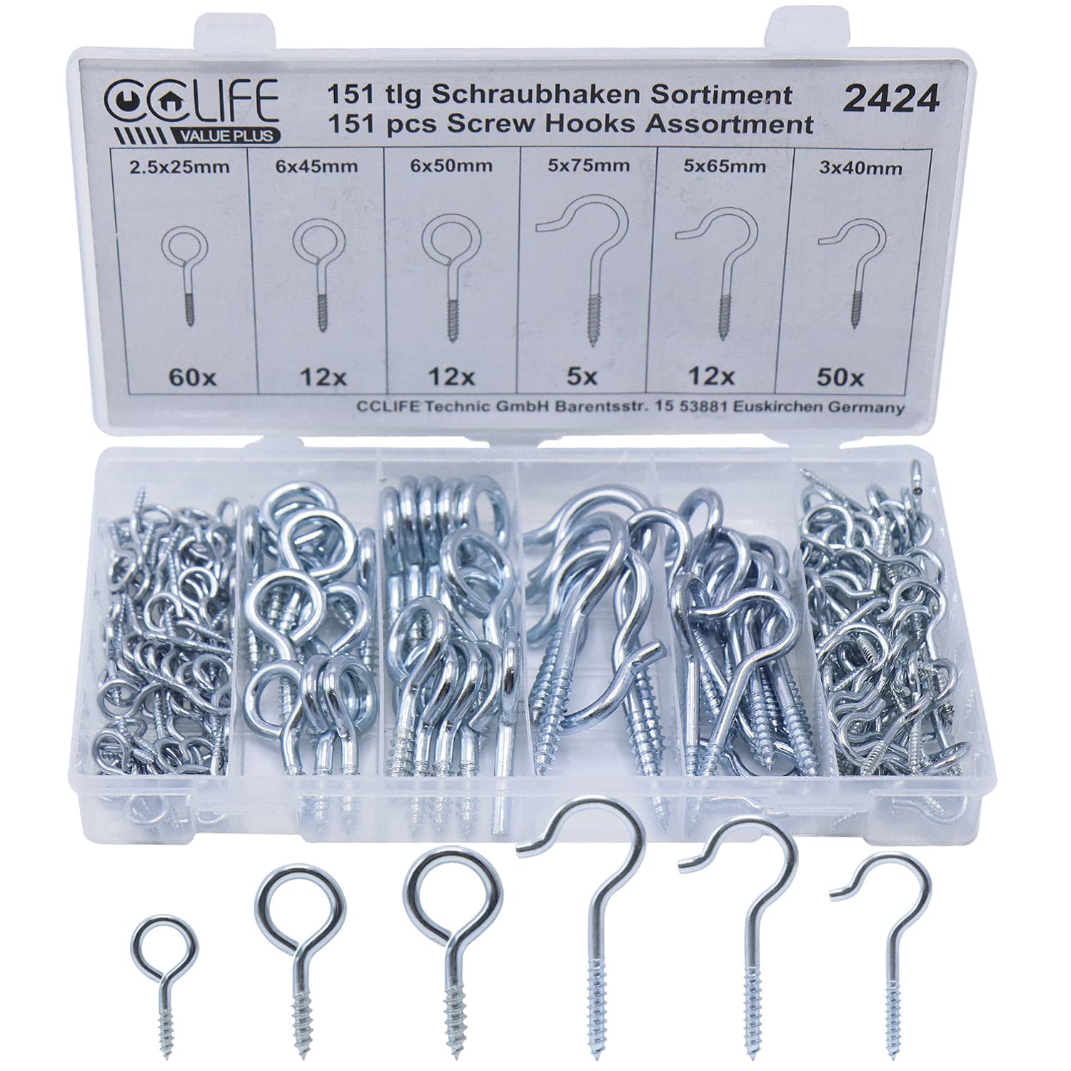 151 pcs Screw Hook Cup Hook Ceiling Hook Assortment