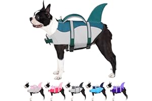 AOFITEE Dog Life Vest, Dog Life Jacket Shark, Ripstop Dog Safety Vest with Superior Buoyancy and Rescue Handle, Adjustable Dog Swimming Vest Dog Float Coat for Small Medium Large Dogs
