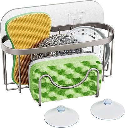 HapiRm Multifunctional Sink Caddy Brushed Nickel M-shaped, 2 Install Modes