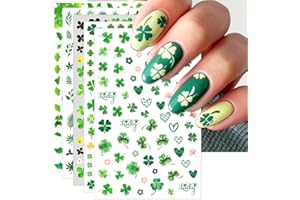 IDDFEVE St. Patrick's Day Nail Art Stickers, Irish Shamrock 3D Self-Adhesive Nail Decals Lucky Clover Green Leaf Design of Spring Summer (5 Sheets)