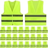 DJZZ 50 Pcs High Visibility Safety Vest Bulk Construction Vests Reflective Mesh Neon Security Vest for Event Men Women Work Volunteer