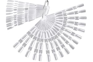 LOVEBB 300 Tips Clear Nail Art Tip Sticks Fan Shaped Nail Wheel Display Practice Sticks Tool with Metal Split Ring
