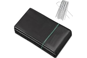 MLZPU 16 Garden Stakes+ 4ftx50ft Weed Barrier Landscape Fabric Heavy Duty, Weed Gardening Ground Cover Mat, Weed Control Garden Cloth, Woven Geotextile Fabric for Underlayment, Commercial Driveway Fabric