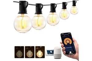 XMCOSY+ Outdoor String Lights, Smart Patio Lights 100Ft Dimmable String Lights Warm White, 50 G40 LED Bulbs, WiFi String Lights for Outside, Work with Alexa, APP Control, Waterproof Extendable