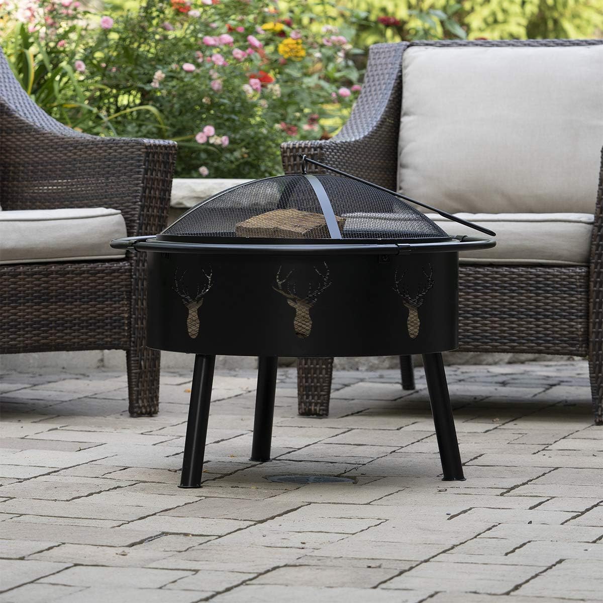 Blue Sky Outdoor Living 29" Outdoor Fire Pit Barrel with Safety Ring and Cover, Black : Garden & Outdoor