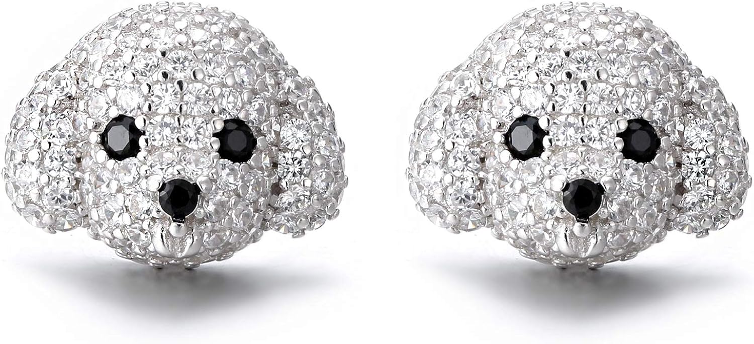 Ginger Lyne Collection Poodle Maltese Puppy White Dog Cubic Zirconia Cz Simulated Diamond Solid Sterling Silver Pierced Stud Earrings Paw Print Jewelry for Girls Women Teens Dog Mom