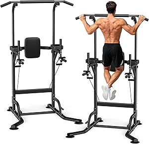 Dskeuzeew Power Tower Multifunktion Dip-Station Klimmzugstange Freistehend für power station Krafttraining keine Bohrung im Home-Gym belastbar 205 kg