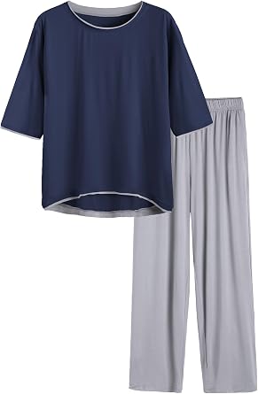 Latuza Women's Comfy Pajama Set - Half Sleeve Top & Pants, Soft Bamboo Blend, Boysenberry Color