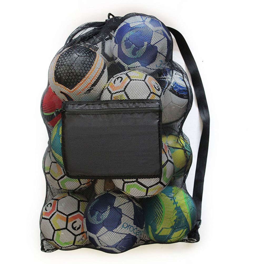 Extra Large Waterproof Mesh Equipment Duffel Bag with Beside Pocket Heavy Duty Net Ball Shoulder Bag Basketball Volleyball Soccer Rug Ball Football Carrying Bag Tote Storage Sack for 10-15 Balls