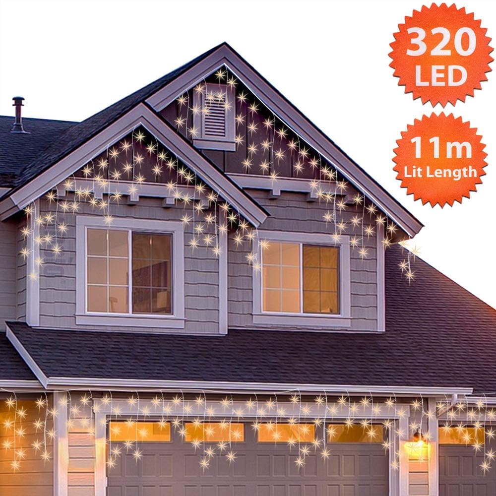 ANSIO Icicle Lights 320 LED 11m/35ft Indoor & Outdoor Warm White Decorations String Fairy Lights with Timer for Xmas Garden Bedroom & Party - Image 3