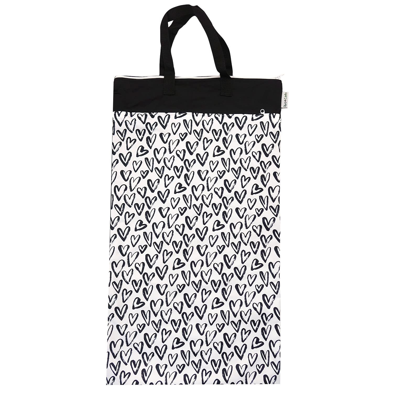 avo+cado Duo XL Wet Bag with Dry Compartment, Hearts/Black, 40x70 cm, Wet pocket