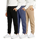 Real Essentials 3 Pack: Boys' Fleece Athletic Jogger Sweatpants - Kids Teens Active Athletic Pants with Pockets (Size 6-20)