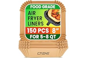 CTIZNE Air Fryer Liners Disposable, 150Pcs 8" Square [Food Grade Material] Unbleached Parchment Paper Liners Non-Stick & Waterproof Oilproof for 5-8 QT Airfryer Basket, Baking, Roasting Microwave, Oven