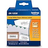 Brother, Die-Cut Large Address Labels, DK-1208, Brother Genuine Labels, Long Lasting Reliability, Die-Cut Large Address Paper Labels, 400 Labels per Roll, (1) Roll per Box