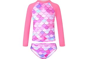 TENVDA Girls Swimsuit Long Sleeve Rash Guard Sets UPF 50+ Two Piece Bathing Suits Size 3-12 Years