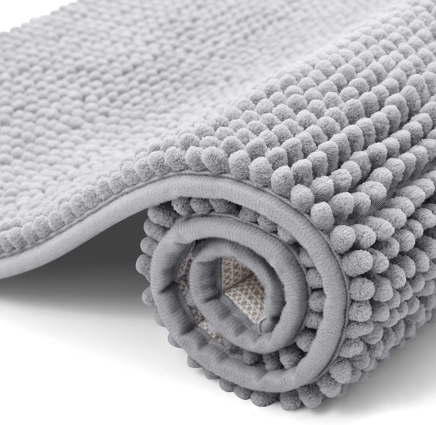 smiry Non Slip Chenille Bath Mat, 50 x 80 cm, Extra Soft Bathroom Mat, Super Absorbent Fluffy Bath Mats for Bathroom Floor, Machine-Washable Dry Bath Rug Foot Mat, Grey