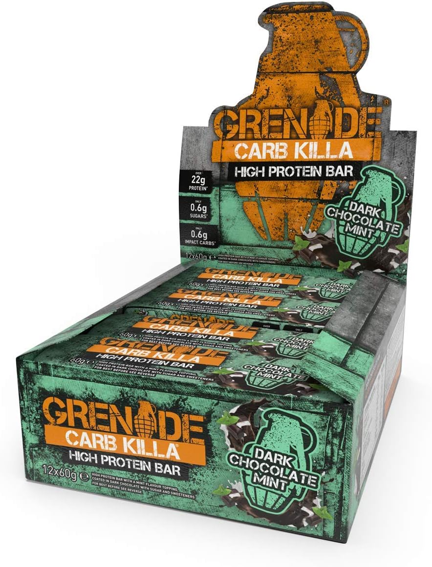 Grenade High Protein, Low Sugar Bar - Dark Chocolate Mint, 12 x 60 g, New
