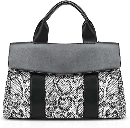 NICOLE&DORIS Modern Women’s Snakeskin Print PU Leather Shoulder Bag Handbag Crossbody Bag Black