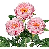 Briful 3PCS Peonies Artificial Flowers 24'' Faux Silk Flowers Spray Real Touch Fake Flowers Bouquet for Home Floral Arrangements Centerpiece Wedding Vintage Decor(Pink)