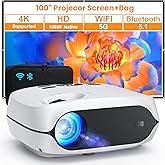 HAPPRUN 5G WiFi Bluetooth Native 1080P Portable Projector with Screen+Bag- 12000 Lumens, 4K Support, 300" Outdoor Movie Proje