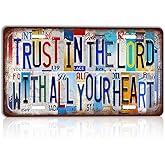 CHCdecor Vintage Trust In The Lord With All Your Heart Wall Decor License Plate Metal Sign Tin Signs,12x6 Inch Aluminum