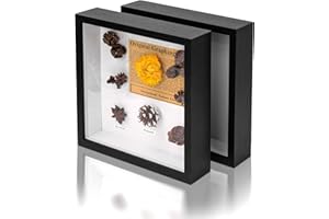 LZERKING Shadow Box 8x8, 1.5 Inches Interior Depth, Shadow Box Frame Suitable for Displaying Dried Flowers, Photos, Tickets, Handicrafts, Keepsake, Wedding (Black, 2Pcs)