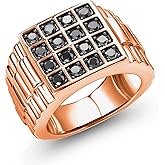 Gem Stone King 18K Rose Gold Plated Silver Black Diamond Ring for Men (1.04 cttw Round Diamonds,Top Width 15mm)