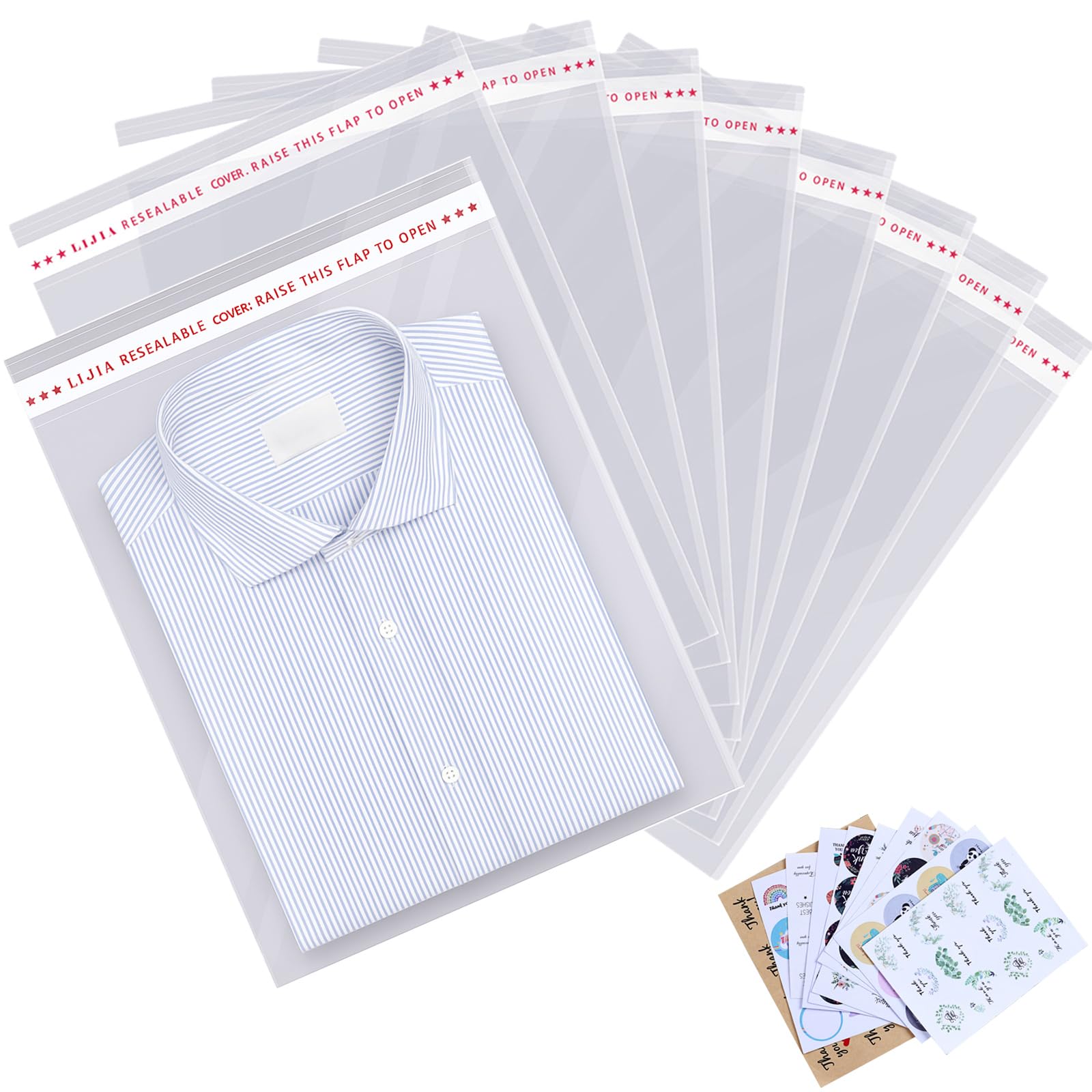 Photo 1 of 100 pcs 13" x 19" Large Clear Resealable Cellophane Bags for Packaging Products Self-sealing Gift Bag Self-adhesive for Gifts Clothes Small Business Plastic Goodie Bags,Thank you Stickers