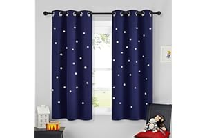NICETOWN Star Curtout Curtains for Boys Bedroom, Starry Night Room Darkening Rod Pocket Window Drapes for Baby Nursery, Short Grommet Curtains for Small Window, Single Panel, 34W x 54L, Navy Blue