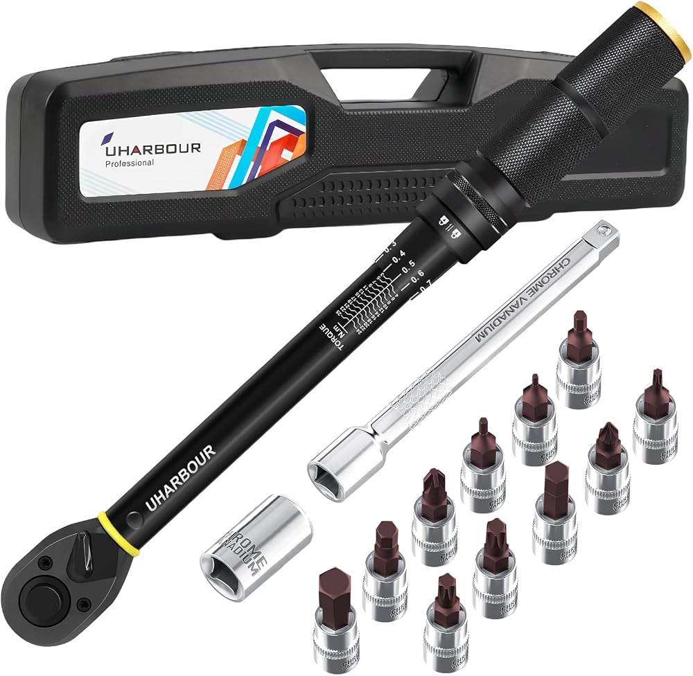 Uharbour 1/4 Inch Torque Wrench Set 3-25 Nm 14Pcs with Bits Extension Rod