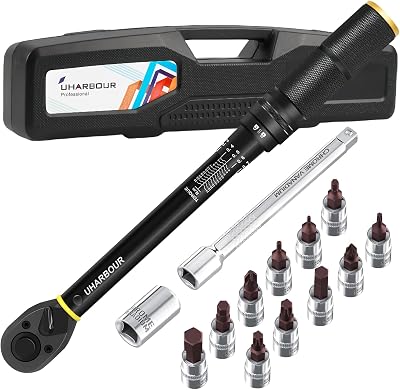 Uharbour 1/4 Inch Torque Wrench Set 3-25 Nm 14Pcs with Bits Extension Rod