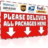 Piemow Package Delivery Sign 8x12", Please Deliver All Packages Here | Three Directional Arrows Clearly Mark Your Preferred Package Drop-Off Spot