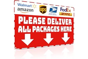 Piemow Package Delivery Metal Sign, Please Deliver All Packages Here, Waterproof & Rustproof Red Aluminum Delivery Instructions for Box House Yard Front Door Outdoor Home Use 8×12 Inch
