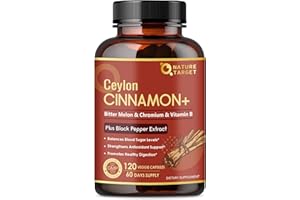 NATURE TARGET Ceylon Cinnamon Capsules - Cinnamon Supplements Plus Chromium, Bitter Melon, B Vitamins - for Digestion, Immune, Heart Health - Vegetarian, Gluten Free, Non-GMO - 120 Capsules