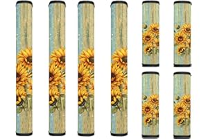 Maiyoinou 8 PCS Refrigerator Door Handle Covers Set, Kitchen Appliance Protective Gloves Non-Slip Decor for Ovens Dishwashers Keep Kitchen Appliance Clean Home Decor, Sunflower Green Wood Grain