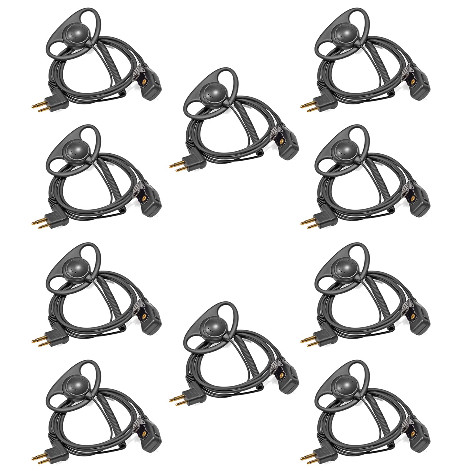 HYSHIKRA 2 Pin Radio Earpiece with PTT D Shape Headset Compatible with Motorola CP88 CP040 CP100 CP110 DP1400 Walkie Talkie (10 Pack)