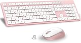 LeadsaiL Wireless Keyboard and Mouse Set 2.4GHz UK Qwerty Soft Touch Pink White