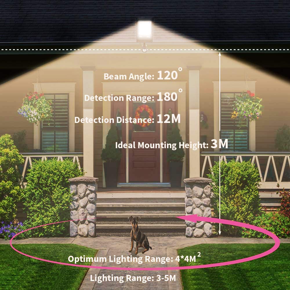 LED Motion Sensor Floodlight, PIR Security Light, 30W, 2400LM High Brightness and 3000K Warm White, IP65 Waterproof LED Lights for Yard, Garden, Garage, Playground, Party (black)