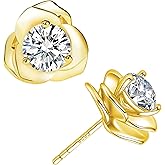 Impalsory Moissanite Rose Stud Earrings, 18K Gold Plated Sterling Silver, Hypoallergenic Floral Jewelry for Women